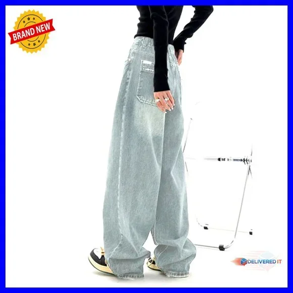 Wide Leg Boyfriend Jeans Vintage Y2K Baggy Denim Trousers Casual Streetwear - Picture 2 of 6